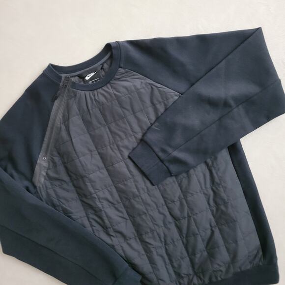 Nike Tech Quilted Sweatshirt Mens Medium Side Zip Black Performance Hybrid Crew - Picture 9 of 11